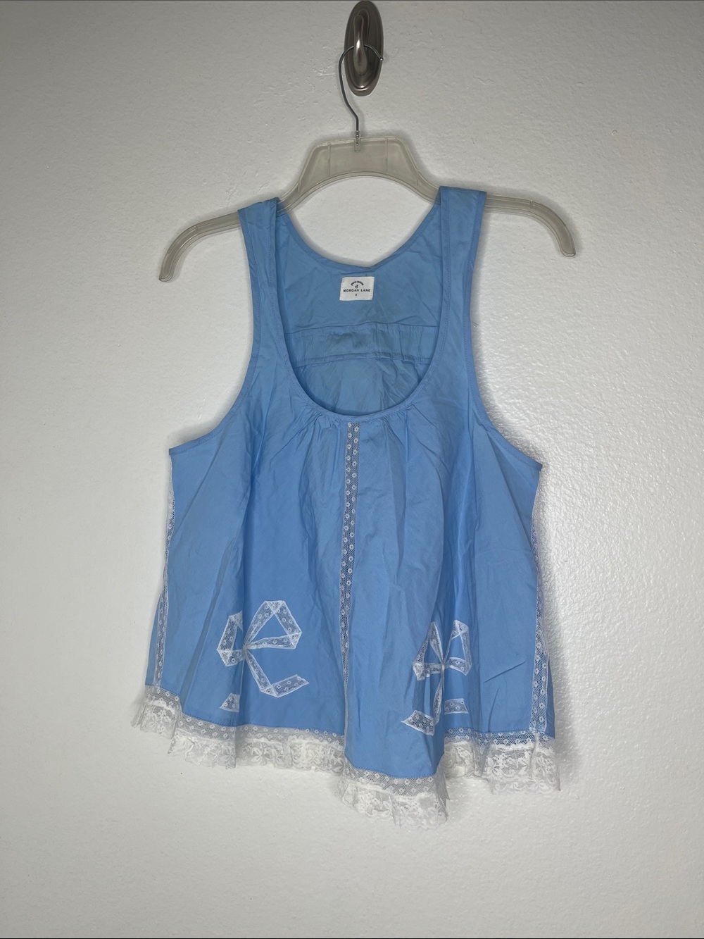 Morgan Lane Pure Cotton Blue White Lace Detail Pajama Top Only Size Small